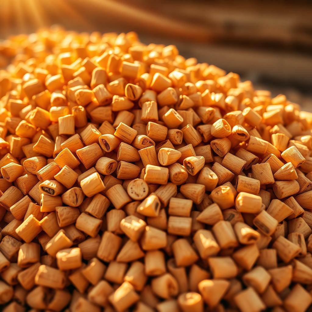 Holzpellets im warmen Licht